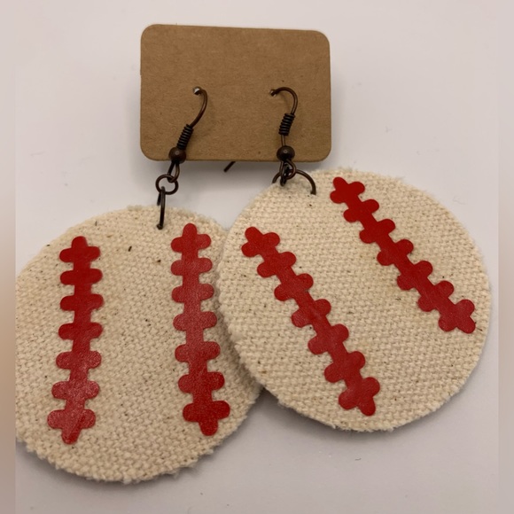 Handmade Canvas Baseball Earrings - Picture 1 of 4